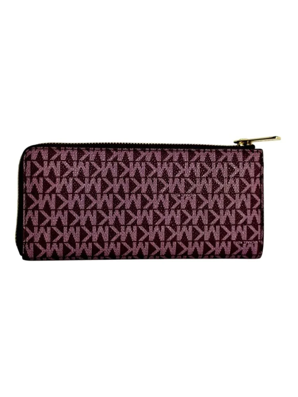 Michael Kors Jet Set Travel Large Zip Wallet Leather Plum Gold Designer New